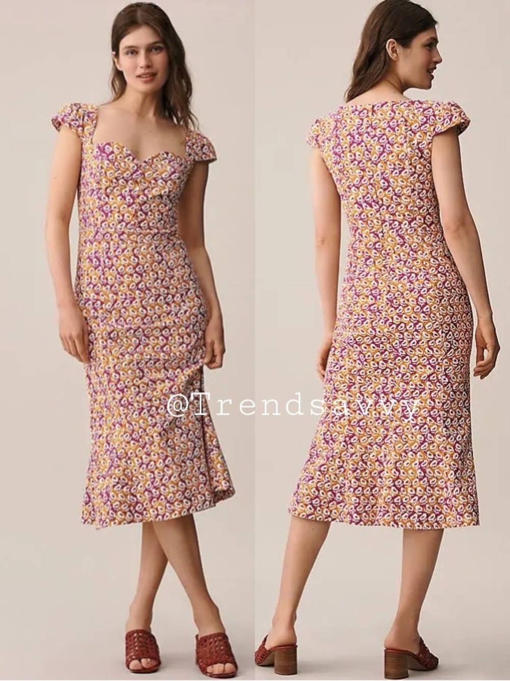 Anthropologie Maeve Cecily Purple Floral Midi Dress Size M Sweetheart NWT